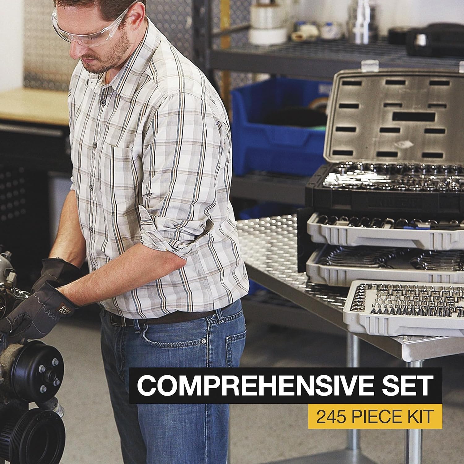 Klutch Mechanic's Tool Set - 245-Pc. 1/4in. 3/8in. and 1/2in. Drive