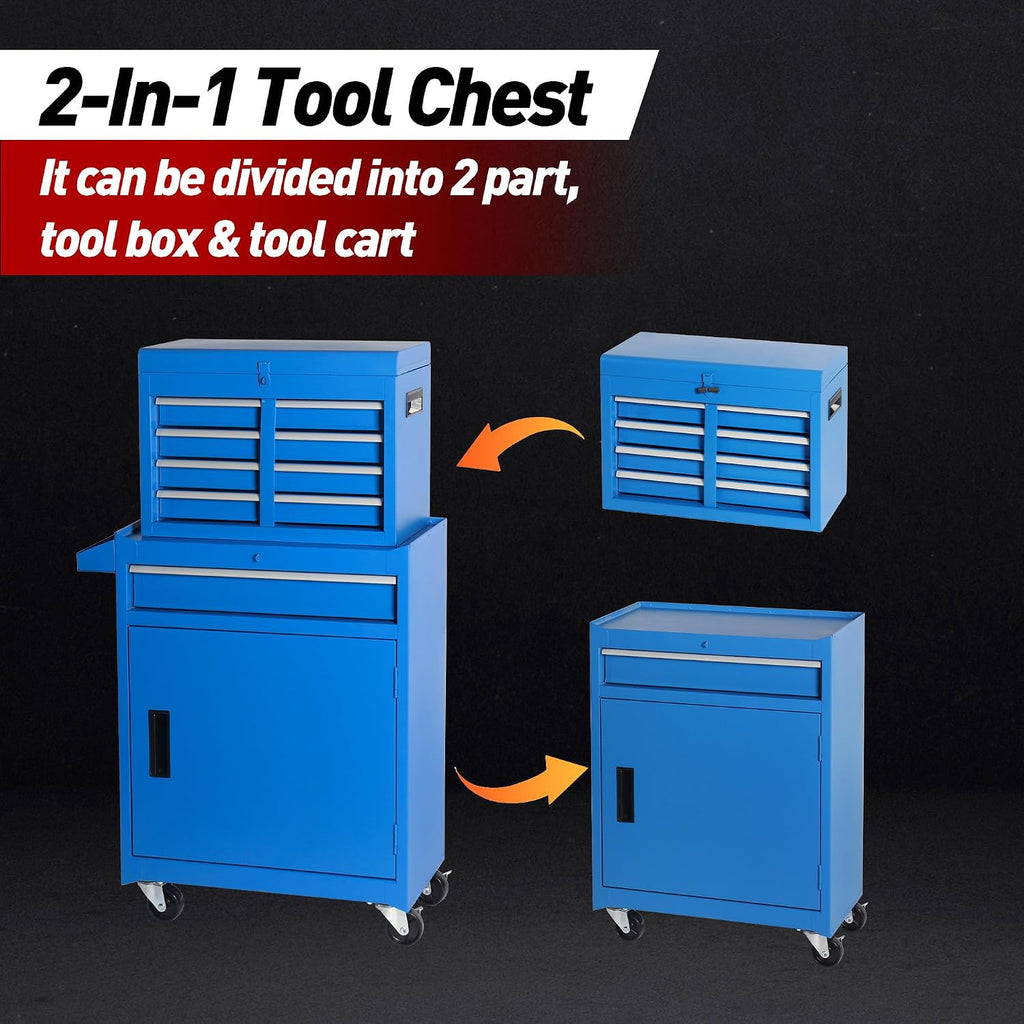 5 Drawers Tool Cart on Wheels with 1 Cabinet, Multifunctional Removable Rolling Tool Chest Storage Set, Tool Trolley Organizer Tool Box for Garage,Warehouse,Workshop,Repair Shop (Blue)