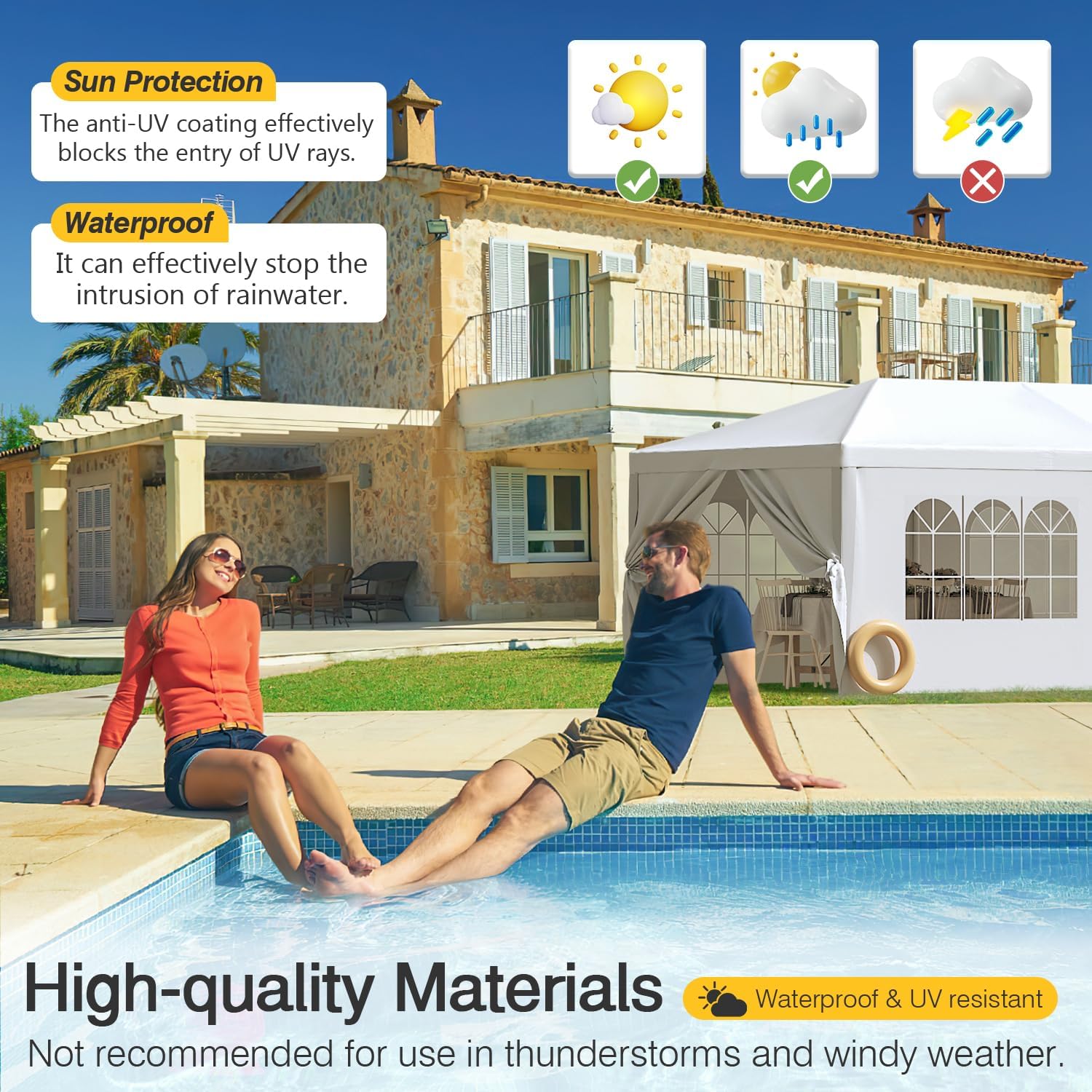 Greesum 10x30 Outdoor Canopy Tent Patio Camping Heavy Duty Gazebo Shelter Party Wedding BBQ Events with Side Removable Walls, Waterproof Shelter, White