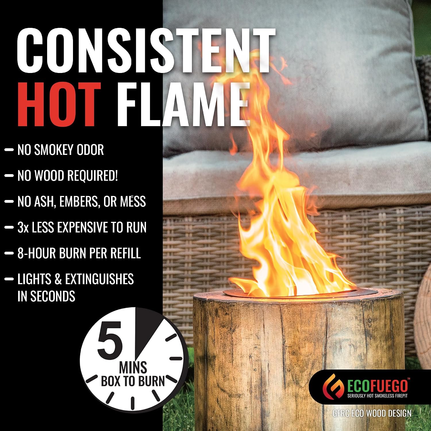 El Fuego Wax Fire Pit – Lights in Seconds for Instant Heat with No Wood Smoke, Low Maintenance, the Ultimate in Convenience - Original