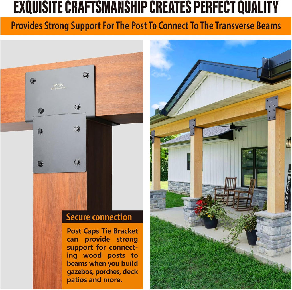 2 Pack Heavy Duty 8x8 (Actual 7.5'x7.5') Stainless Steel Post Caps Tie Bracket , Fit Connecting Wood Gazebo, Deck Patio Post and Wood Beams Bracket ( Dark Ggray)