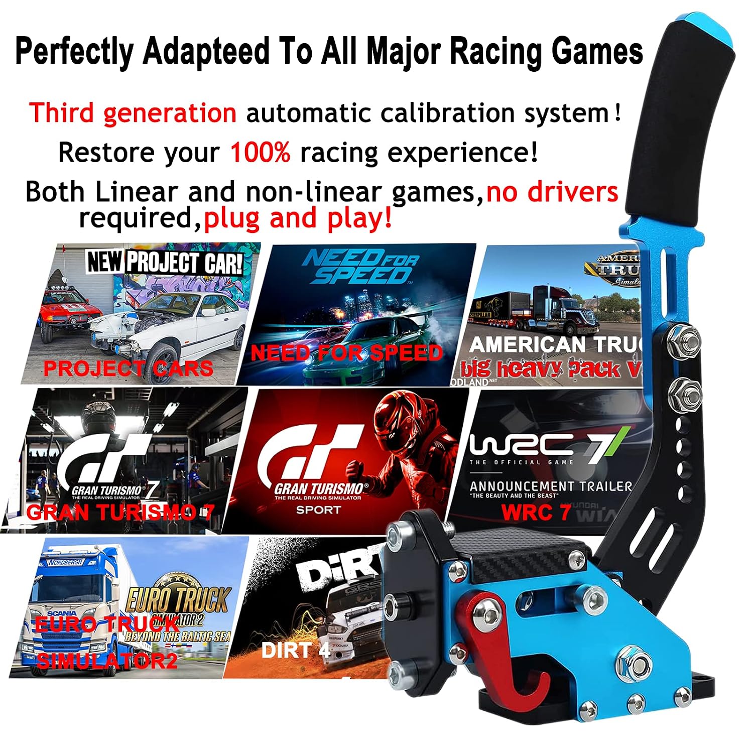 Obokidly Upgrade USB Handbrake Support G920 2 IN 1 Compatible With XBOX ONE/XBOX ONE S AND PC For Simracing Game Sim Rig With Clamp ;With Plate (Blue-1)