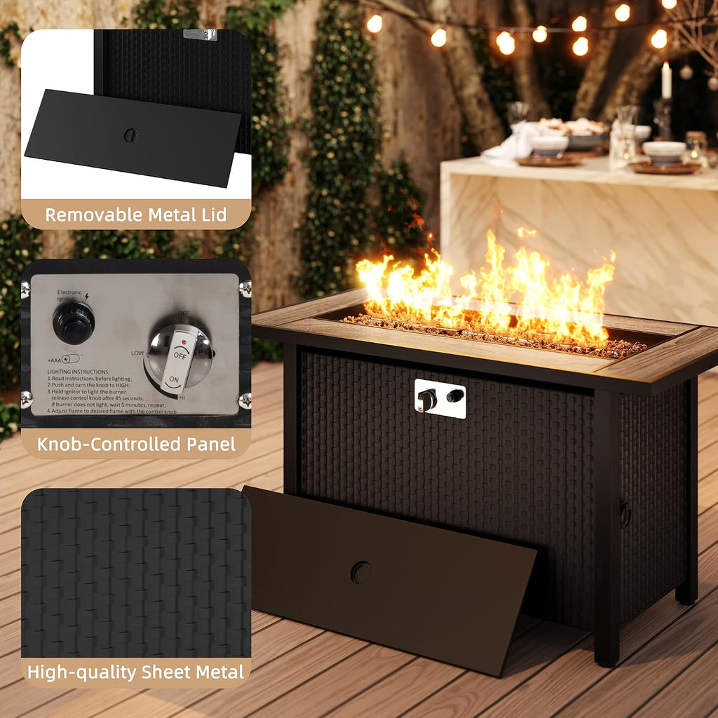 45 Inch Propane Fire Pit Table, 50,000 BTU Outdoor Gas Fire Pit for Patio & Backyard, Rectangular Firepit Table with Lava Rocks, 2-in-1 Convertible Outdoor Table
