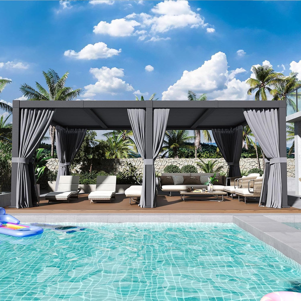 Louvered Pergola 12ft x 20ft Outdoor Aluminum Pergola with Adjustable Top for Decks, Gardens and Backyards, Gray