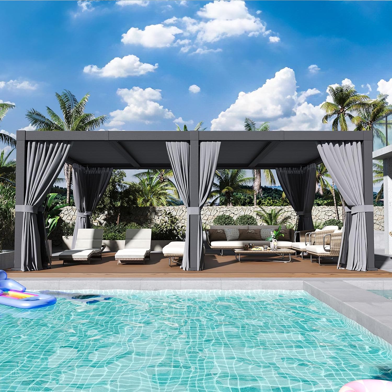 Louvered Pergola 12ft x 20ft Outdoor Aluminum Pergola with Adjustable Top for Decks, Gardens and Backyards, Gray
