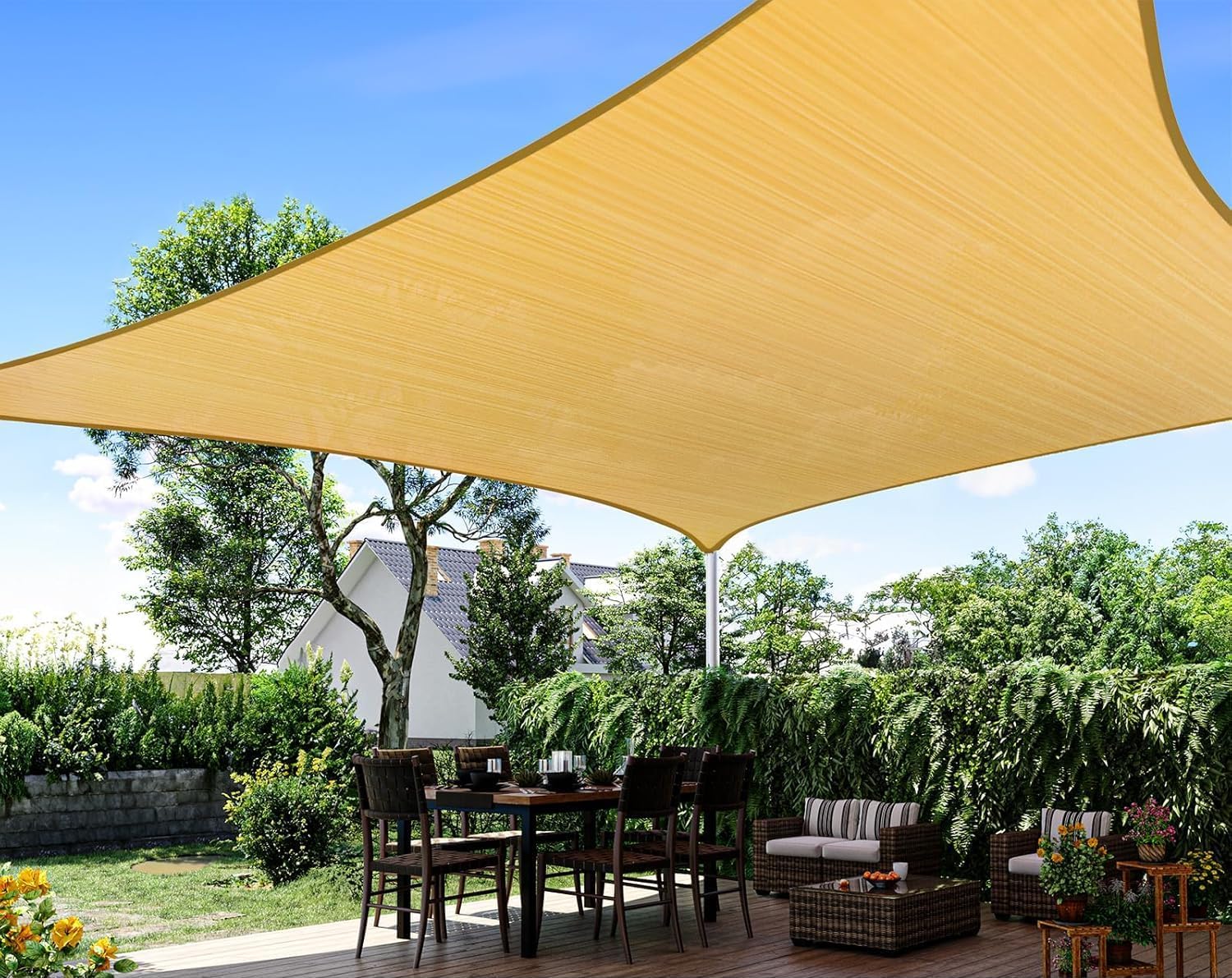Quictent Waterproof Sun Shade Sail for Patios 185G Polyester Fabric Cloth, 98% UV Block Outdoor Awning Shelter for Commercial, Backyard, Garden, Deck, Hardware Kit Included, Sand 20x16 ft