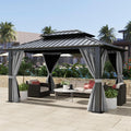 DWVO 10x12ft Gazebo Double Roof Hardtop with Nettings and Curtains, Heavy Duty Galvanized Steel Outdoor Vertical Stripes Roof for Patio, Backyard, Deck, Lawns, Grey