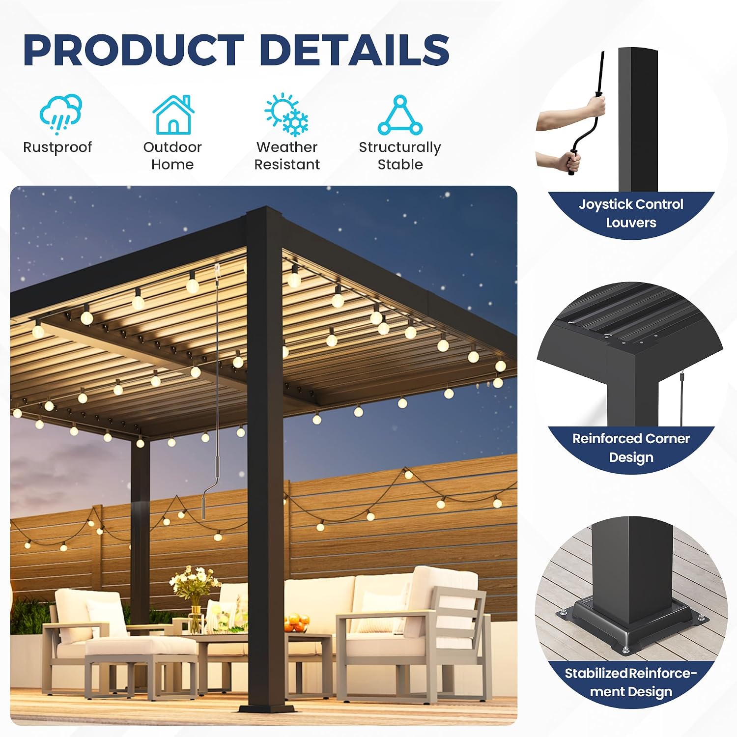 10' x 12' Louvered Pergola, Outdoor Pergola with Metal Adjustable Louvered Roof & Gutter System, Hardtop Patio Gazebo for Backyard, Patio, Garden, Dark Gray