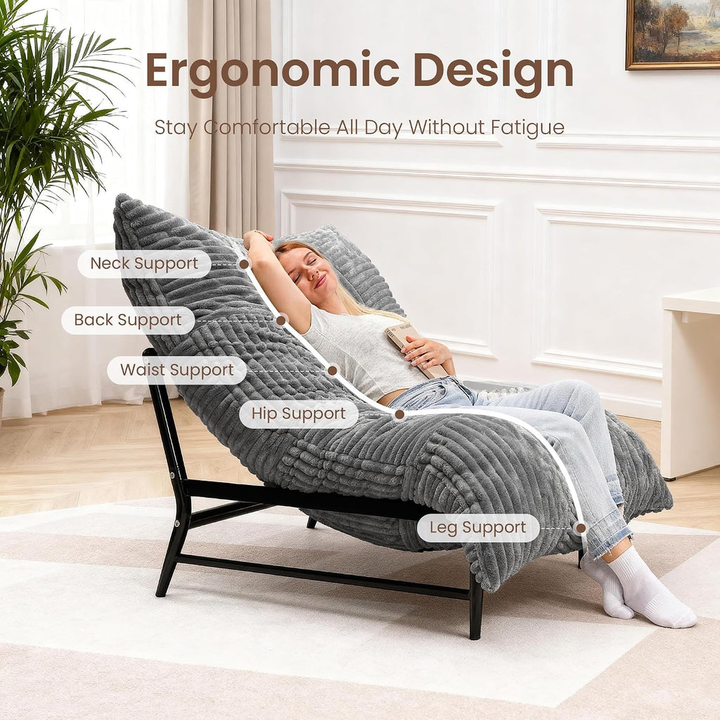 HOMRELEXA Modern Accent Chair, Giant Bean Bag Lounge Chairs with Sturdy Metal Frame & Washable Cover, Comfy Upholstered Chair for Reading Room, Bedroom, Grey