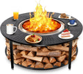 40 Inch Compact Fire Pit Surround Tabletop for Solo Stove Ranger & Tiki 20, Outdoor Patio Stand with Firewood Storage Shelf, Heavy Duty Steel, 200LB Capacity