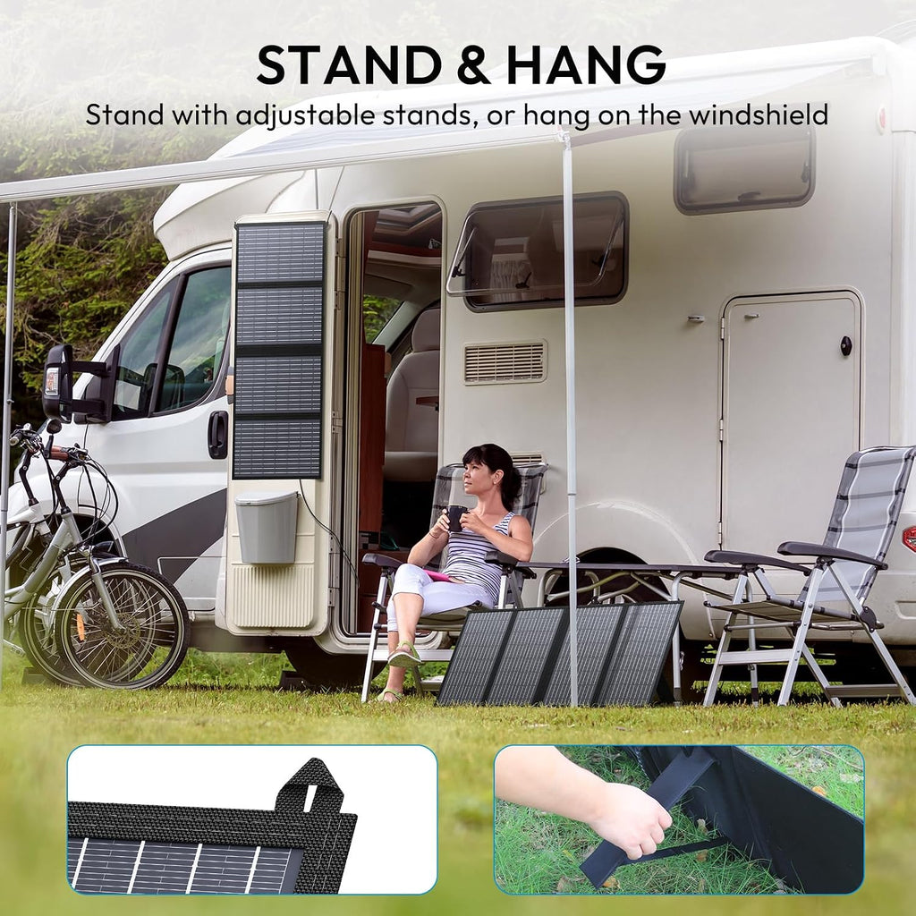 SinKeu 122.8Wh Portable Power Station with 60W Solar Panel, LiFePO4 Battery Solar Generator for Home Use, 150W Power Bank with AC Outlet for Camping, RV, Emergency Backup