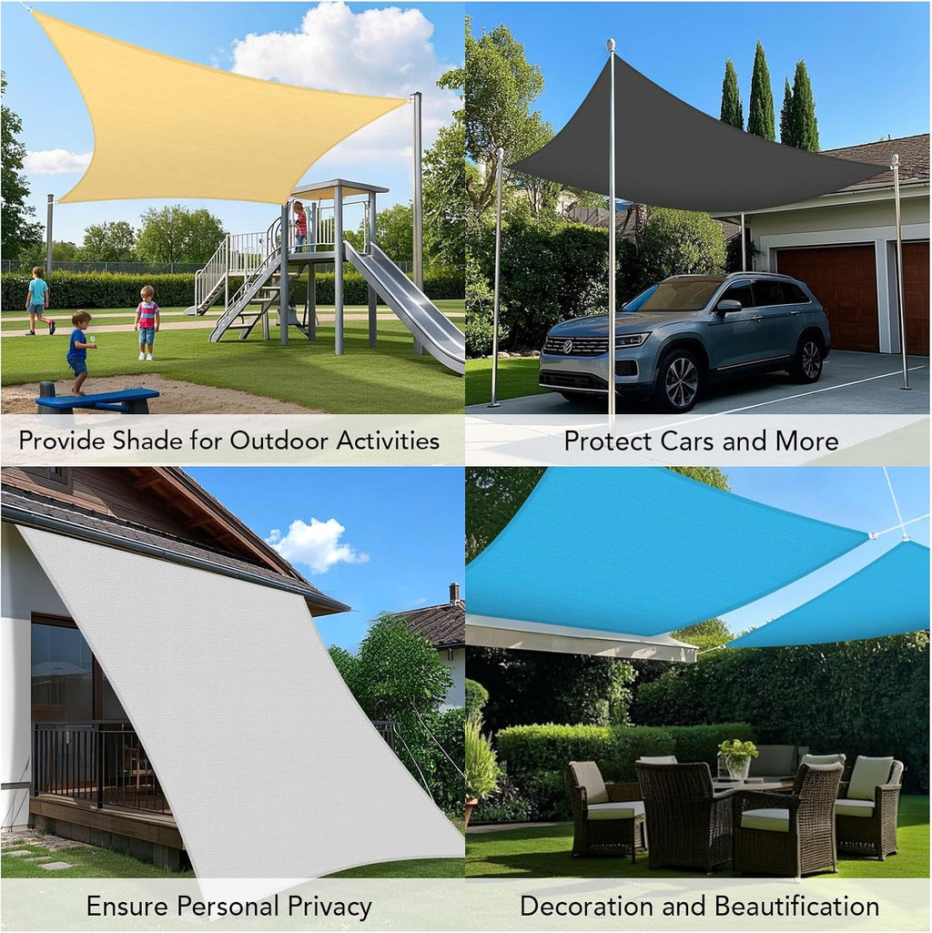 Shade&Beyond Custom 10'x15' Sun Shade Sail Canopy Rectangle UV Block Breathable Curved Sunshade for Backyard Yard Deck Outdoor Facility and Activities, Black (We Make Custom Size)