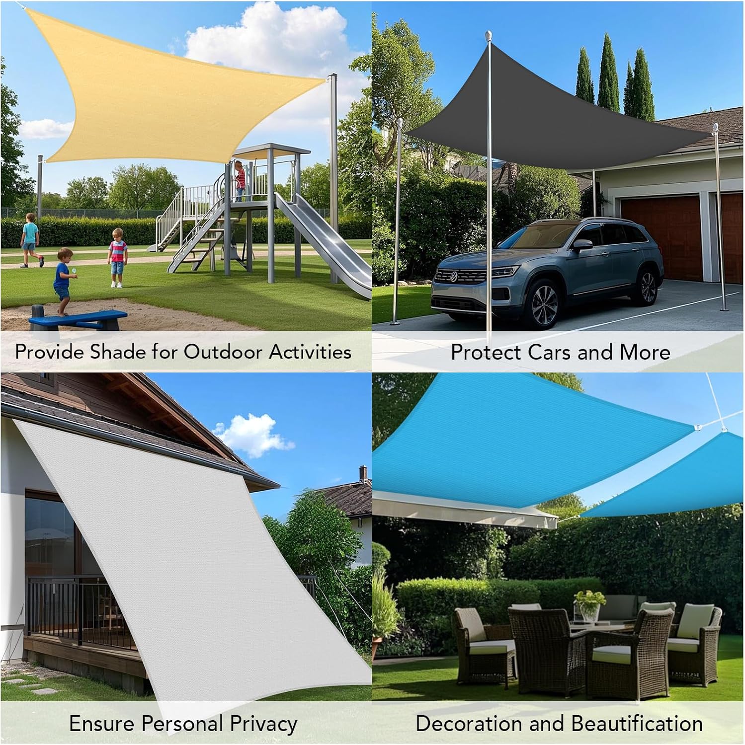 Shade&Beyond Custom 10'x15' Sun Shade Sail Canopy Rectangle UV Block Breathable Curved Sunshade for Backyard Yard Deck Outdoor Facility and Activities, Black (We Make Custom Size)
