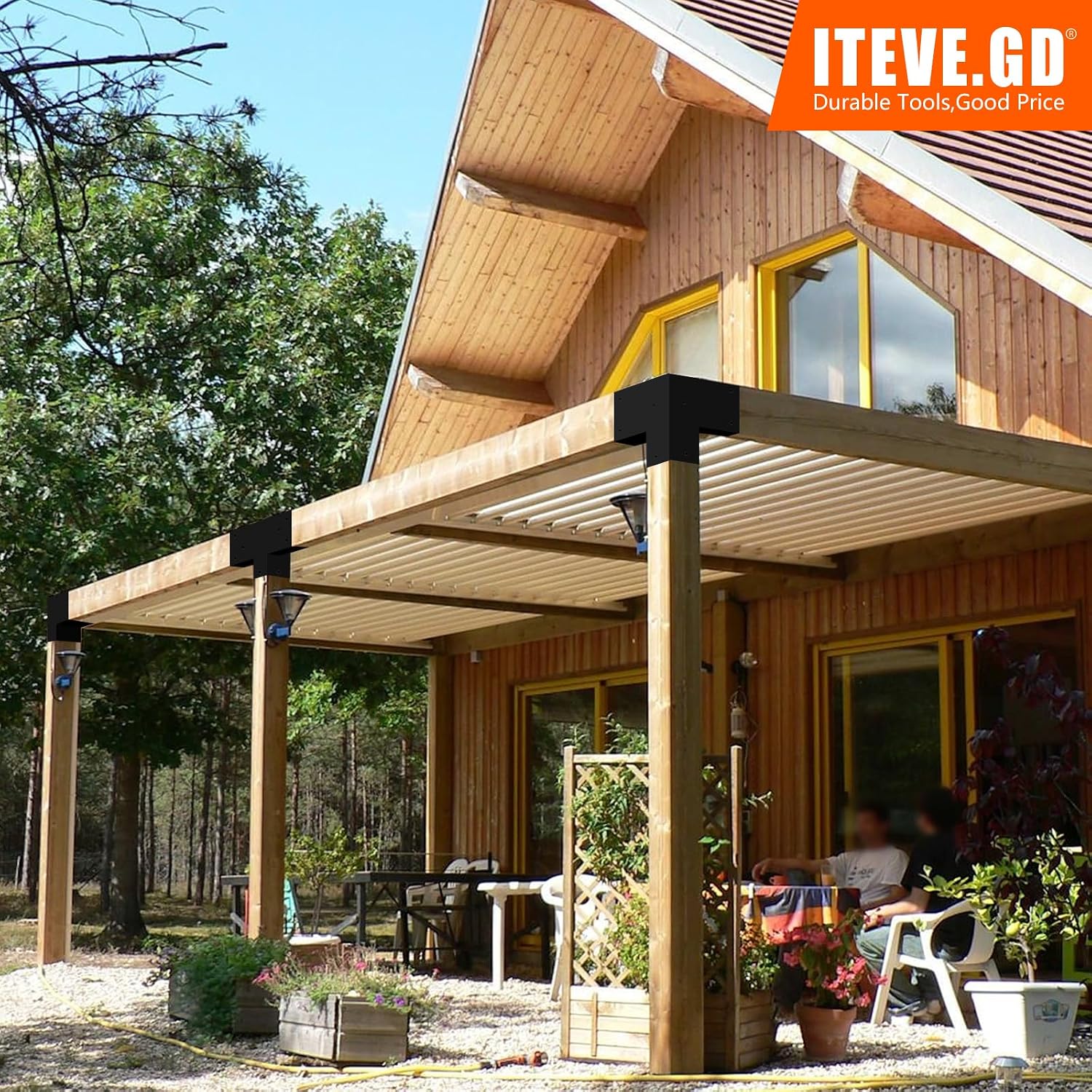 2Pack Pergola DIY Bracket Kits 6x6,3-Way T-Shaped Horizontal Post Brackets for 6'x6'(Actual:5.5'x5.5') Wood Beams,Heavy Duty Metal Brackets for Outdoor Pavilion,Proch,Log Cabin