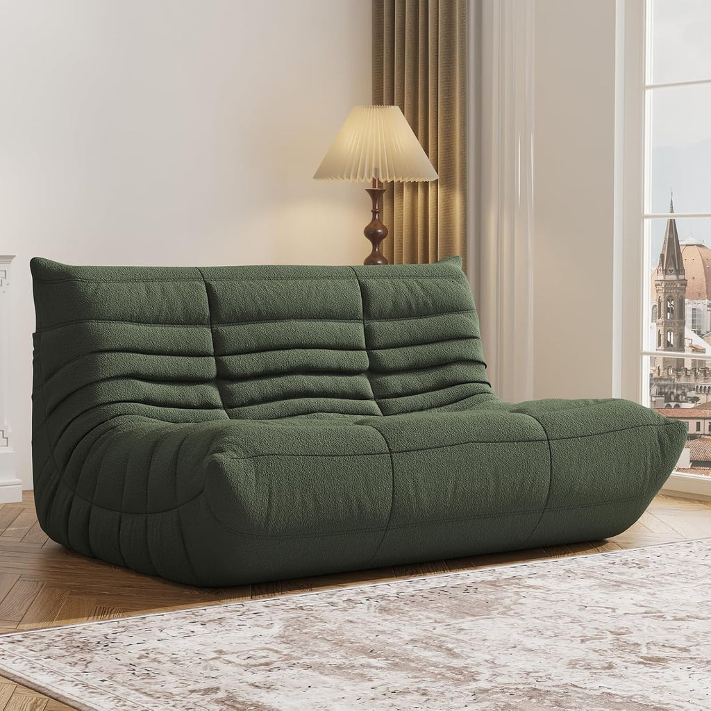 Giant Loveseat Boneless Bean Bag Chair for Adults - Teddy Fleece Fireside Accent Chair with Memory Foam, Comfy Lazy Floor Sofa Couch Chaise Lounge for Living Room Bedroom Theater, 2 Seater, Green