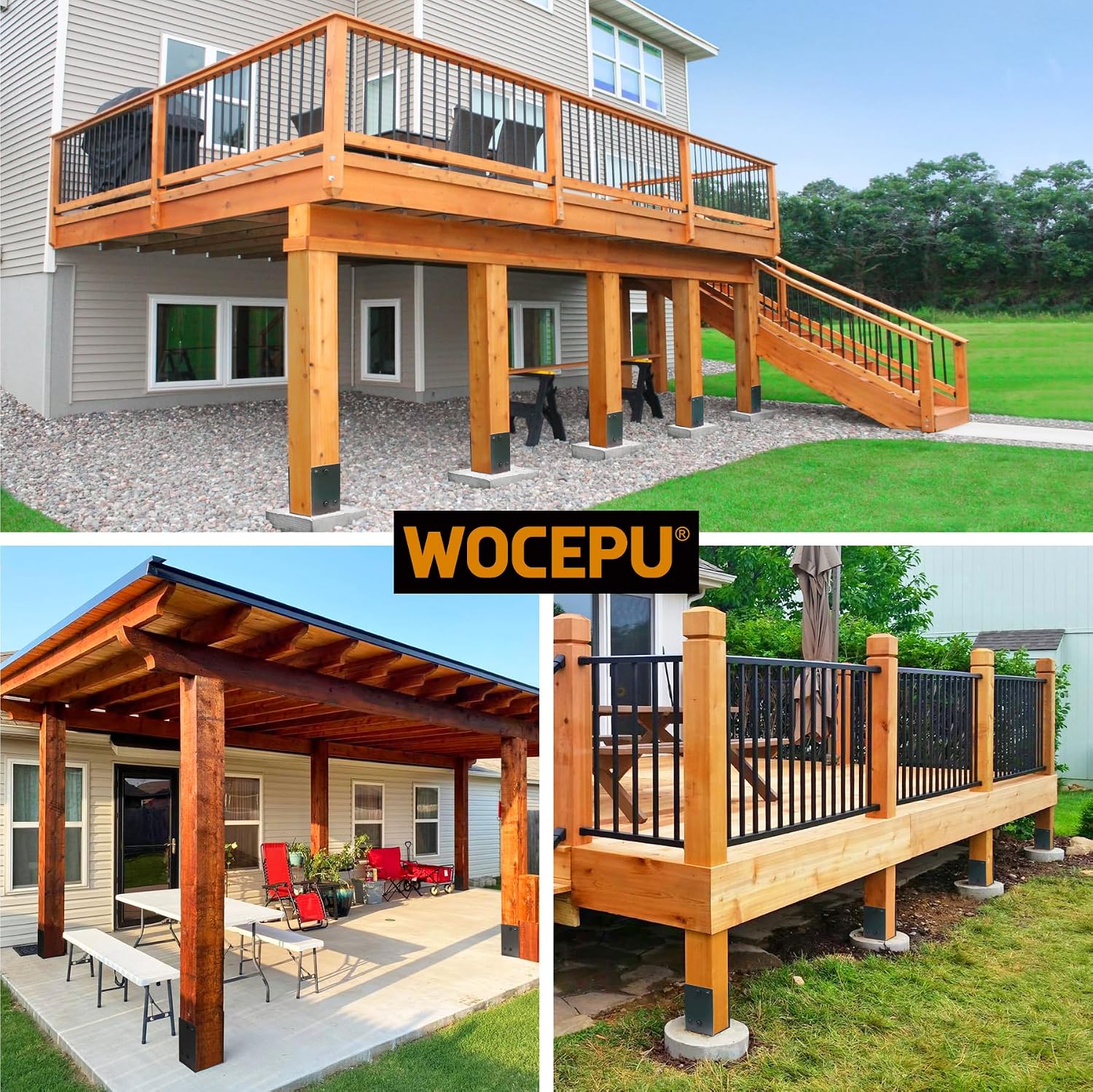 4 pack Heavy Duty Stainless Steels U-Shape 6'x6'(Actual 5.5'x5.5') Wet Concrete Fence Post Holder for Terrace psot base, Wood Gazebo, Fences, Deck railings wood post bracket anchors (Dark Grey)
