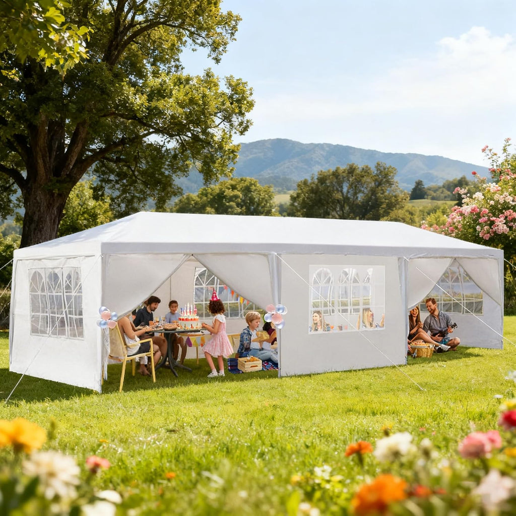 Nyckolas White 10x30 Outdoor Canopy Tent for Party,8 Removable Sidewalls with Windows,Sunshade & Waterproof,Heavy Duty Metal Frame,Easy to Assemble,Perfect for Outdoor Events,Party,Backyard,Camping