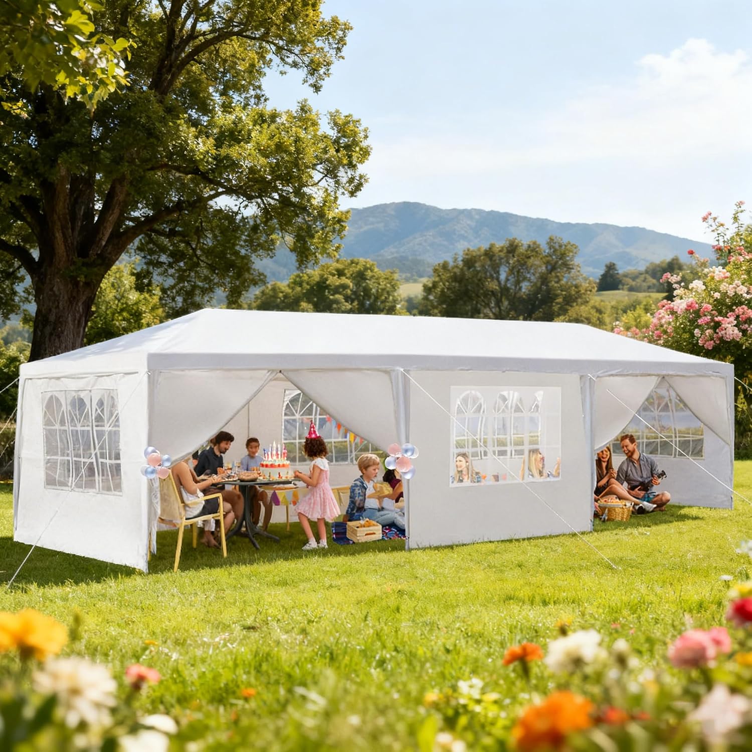 Nyckolas White 10x30 Outdoor Canopy Tent for Party,8 Removable Sidewalls with Windows,Sunshade & Waterproof,Heavy Duty Metal Frame,Easy to Assemble,Perfect for Outdoor Events,Party,Backyard,Camping