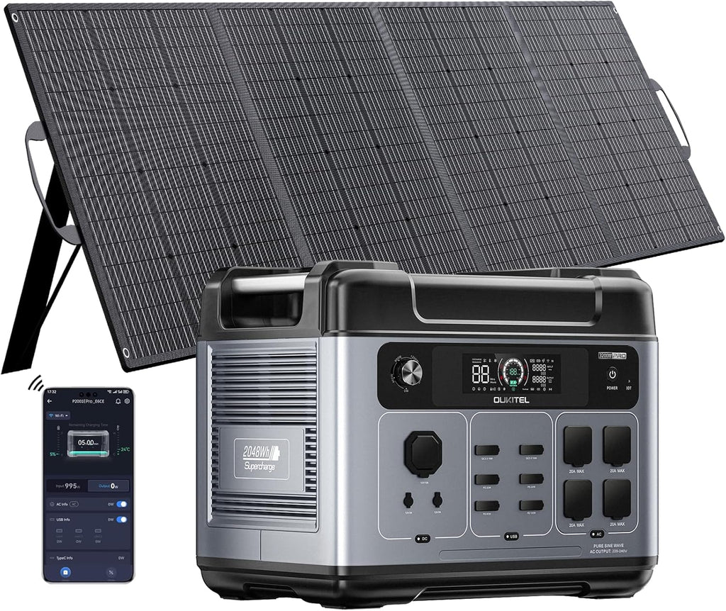 OUKITEL P2001 Pro 3200W/2048Wh Power Station With 200W Solar Panel, Solar Generator with 4 AC Outlets (6400W Peak), 1.5H Full Charging, APP Control Battery Backup for Home, Camping