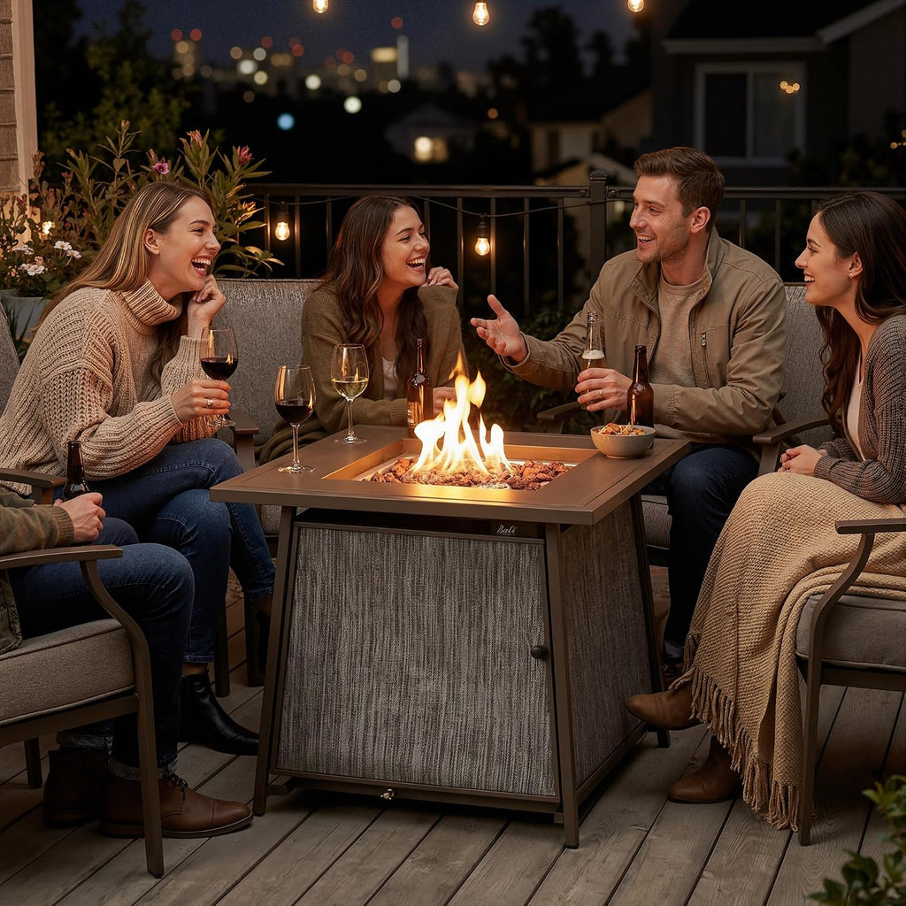BALI OUTDOORS 50,000 BTU Propane Fire Pit Outdoor, 28 inch Propane Fire Pit Table Square, Gas Firepits for Outside Patio, Garden, Backyard