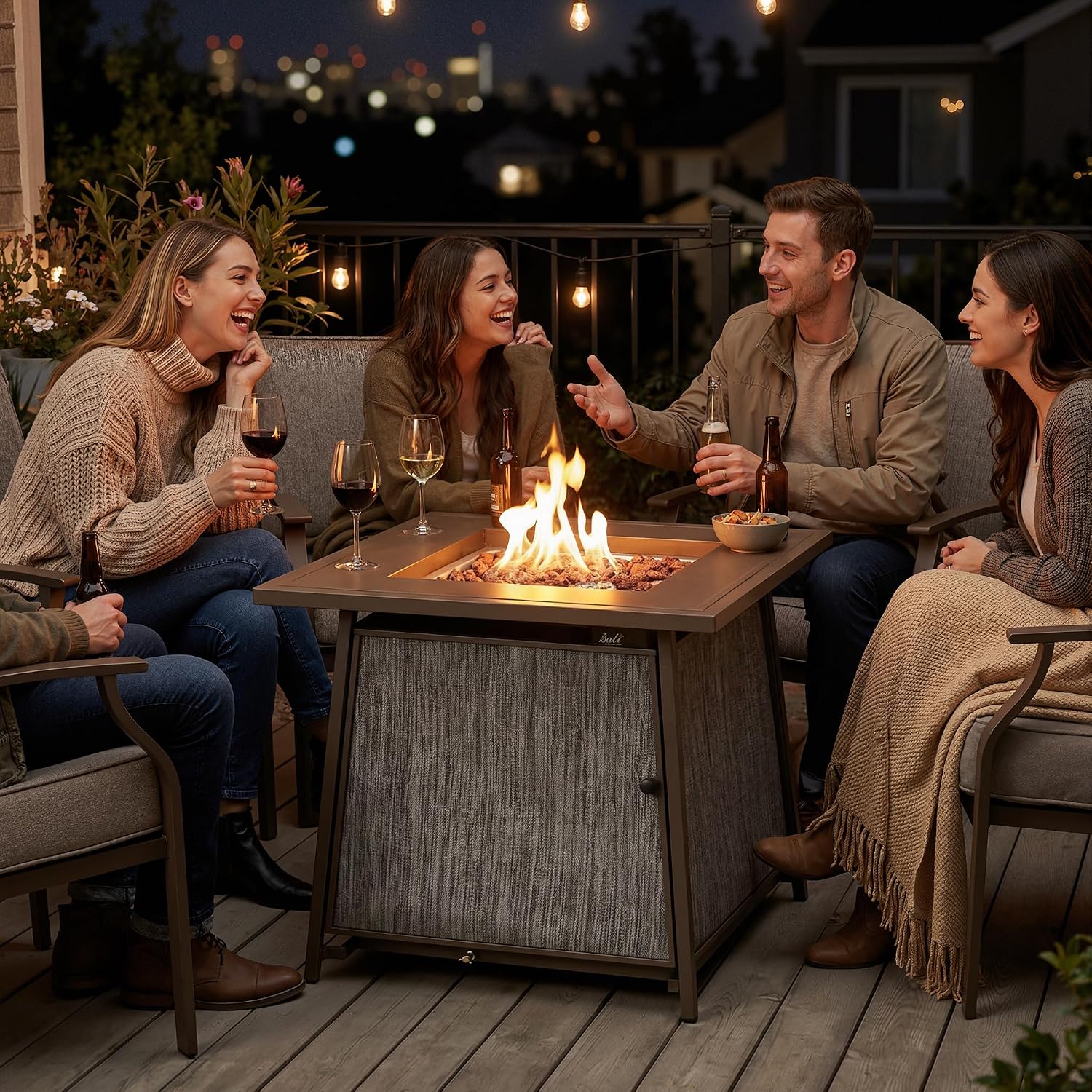 BALI OUTDOORS 50,000 BTU Propane Fire Pit Outdoor, 28 inch Propane Fire Pit Table Square, Gas Firepits for Outside Patio, Garden, Backyard