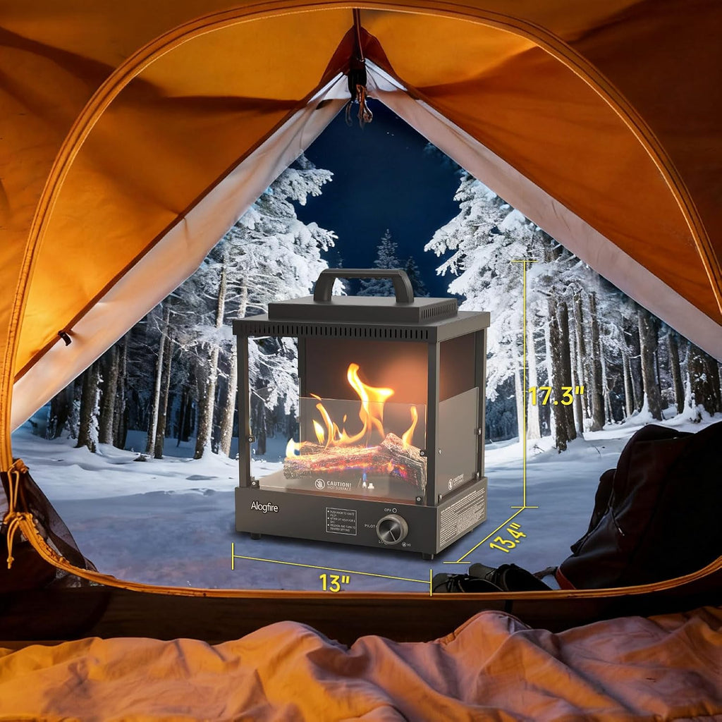 Portable Gas Fire Pit, Alogfire 8200 BTU Propane Gas Heater and Outdoor Real Flame Tabletop Fire Bowl with Safety Protection for Camping, Fishing, Hiking