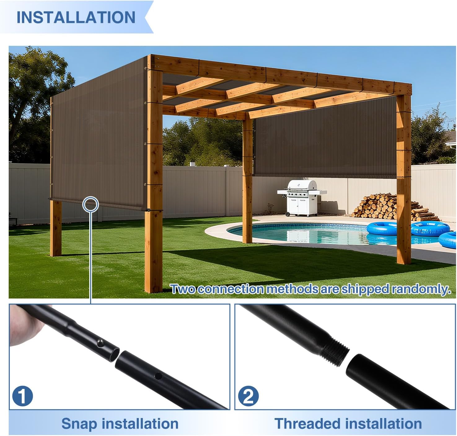 E&K Sunrise 11'Wx4'L Pergola Shade Cover with Weighted Rods & Grommets, Outdoor Sun Shade Cloth Canopy Replacement Cover UV Block for Patio Porch Deck Backyard (Brown)