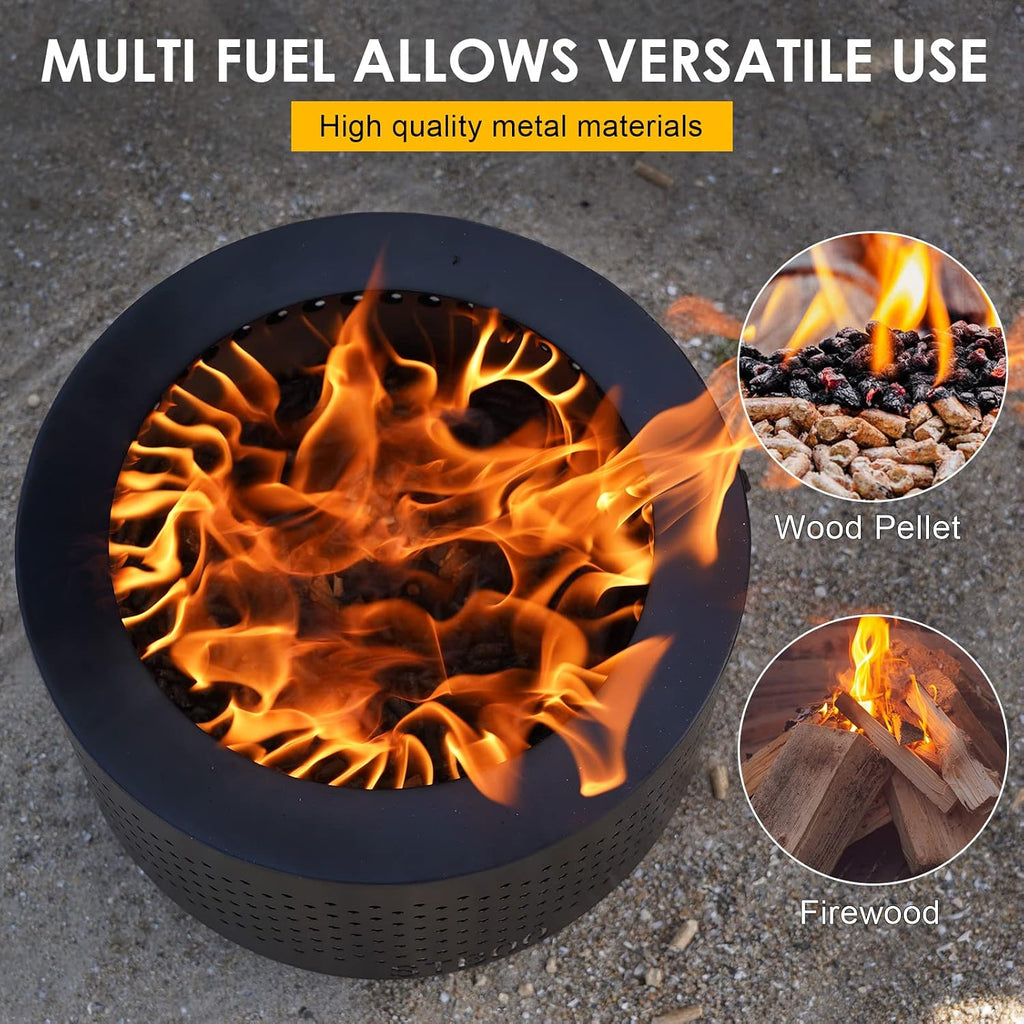 24 Inch Smokeless Fire Pits for Outside with Portable Carrying Storage Bag, Low Smoke Outdoor Fireplace for Bonfire Picnic Backyard on Beach, Black, XL