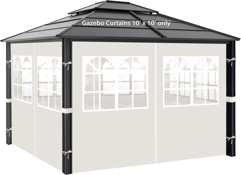 Gazebo Privacy Curtains 10' x 10' with PVC Windows, 4-Panels Side Wall with Zipper Universal Replacement for Patio, Outdoor Canopy, Garden and Backyard, Beige