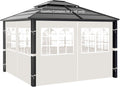 Gazebo Privacy Curtains 10' x 10' with PVC Windows, 4-Panels Side Wall with Zipper Universal Replacement for Patio, Outdoor Canopy, Garden and Backyard, Beige