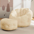 Bean Bag Chair with Ottoman, Beige Flower Bean Bag Chairs for Adults and Teens, Comfy Plush Faux Fur Reading Chair for Living Room, Bedroom, Apartment, Dorm
