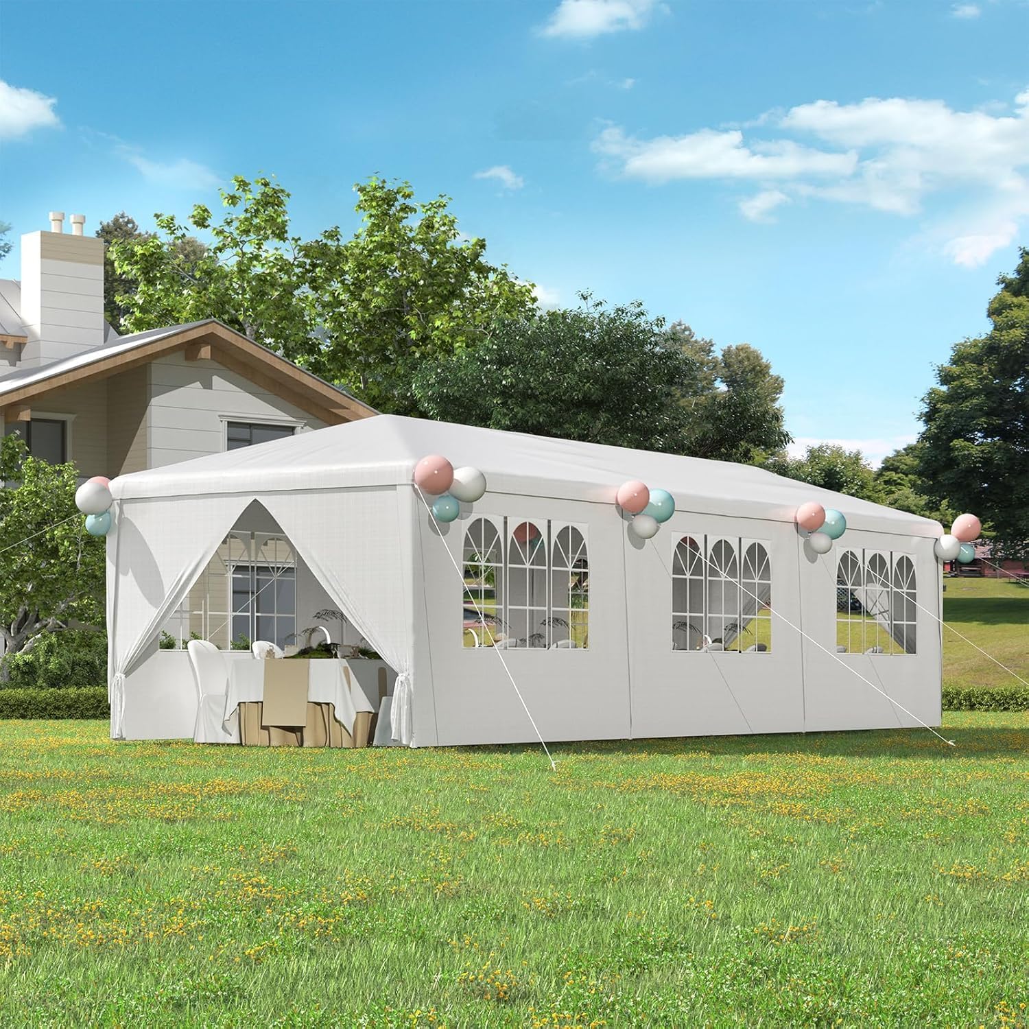 Outdoor Party Tent Wedding Birthday Tents for Parties Canopy Tent with Removable Sidewalls & Transparent Windows Outside Gazebo Event Tent for Garden Patio and Backyard (10'x30'/8 Sidewalls)