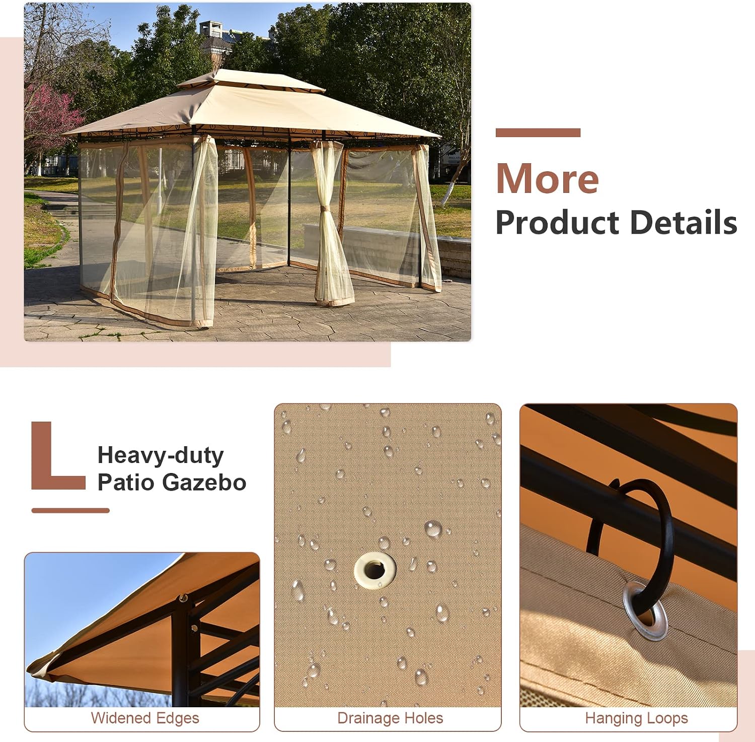 Tangkula 10 x 13 FT Patio Gazebo, 2-Tier Outdoor Gazebo with Removable Netting, Outdoor Patio Shelter with 130 Square Feet of Shade, Ideal for Backyard, Deck, Garden