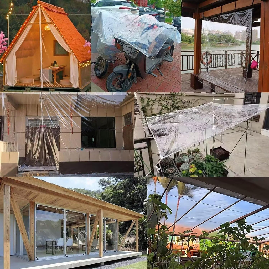 10' X 15' Clear Vinyl Tarp, 14 Mil Clear Tarps Heavy Duty Water Resistant, 400g/m² Thickened Tear Resistant with Metal Grommets, for Patio Porch and Garden Chicken Coop
