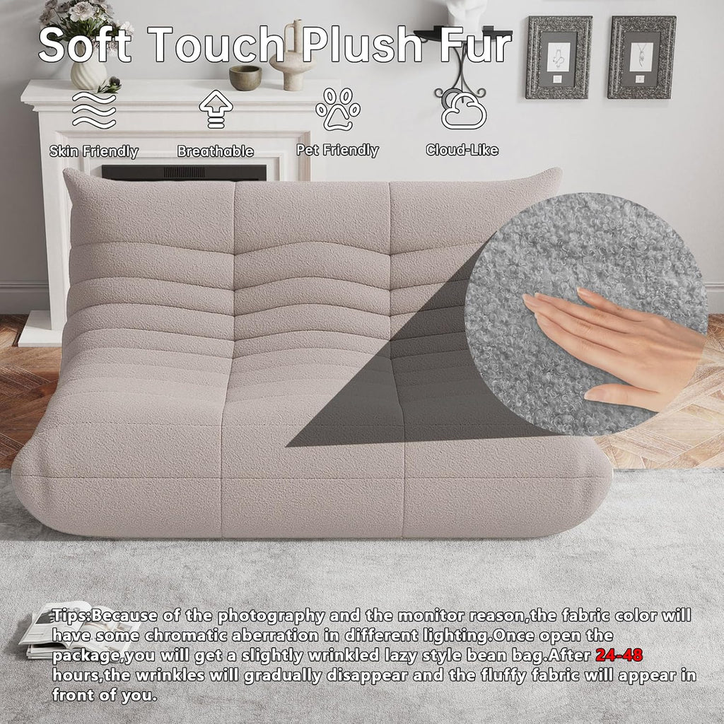 WHGBJA Bean Bag Chairs for Adults, BeanBag Reading Chair Memory Foam Couch 3-Seater, Floor Chair Soft Teddy Material, Comfy Reading Nook Chairs for Bedroom Living Room Office (Grey)