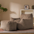 Gericco Oversized Bean Bag Chaise Lounge Chair Indoor for Adults with Armrests & Ottoman - Giant Comfy Khaki Beanbag Floor Sofa Cloud Accent Chair for Reading, Gaming, Cozy Plush Cloud Mini Couch