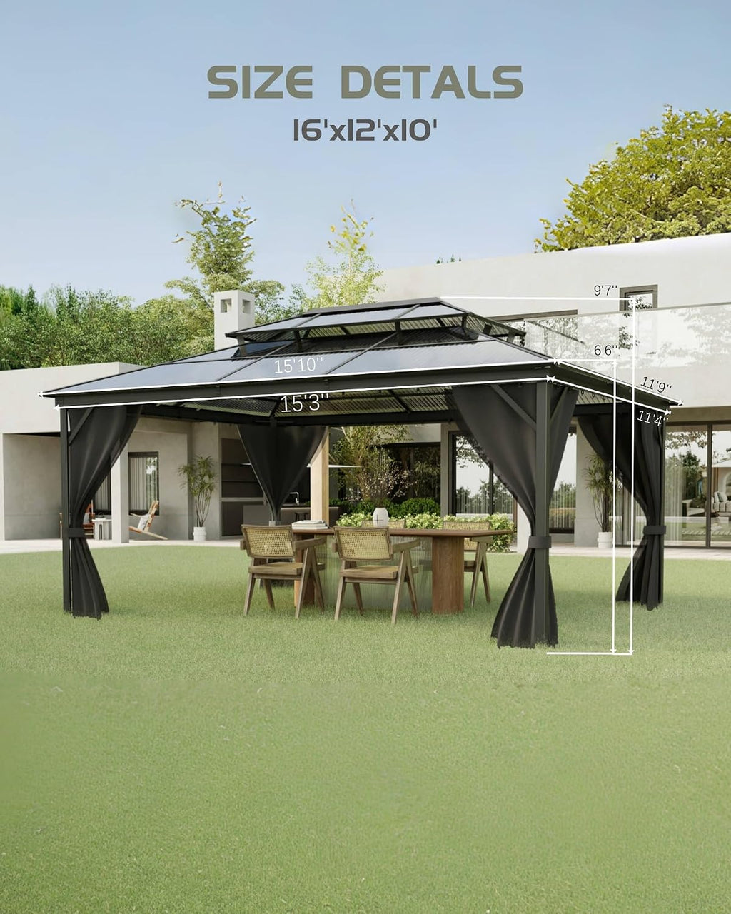 Takywep 12x16Ft Hardtop Gazebo, Heavy Duty Gazebo with Curtains and Netting, Outdoor Gazebo with Double Metal Roof, Shade Canopy with Aluminum Frame, for Deck, Backyard, Lawn, Garden