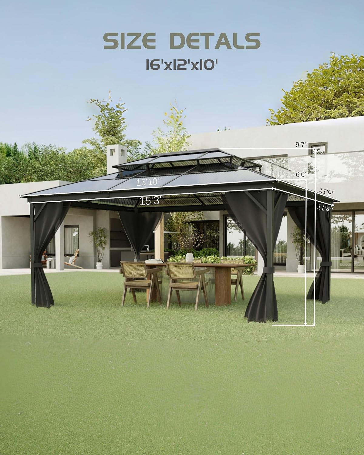 Takywep 12x16Ft Hardtop Gazebo, Heavy Duty Gazebo with Curtains and Netting, Outdoor Gazebo with Double Metal Roof, Shade Canopy with Aluminum Frame, for Deck, Backyard, Lawn, Garden
