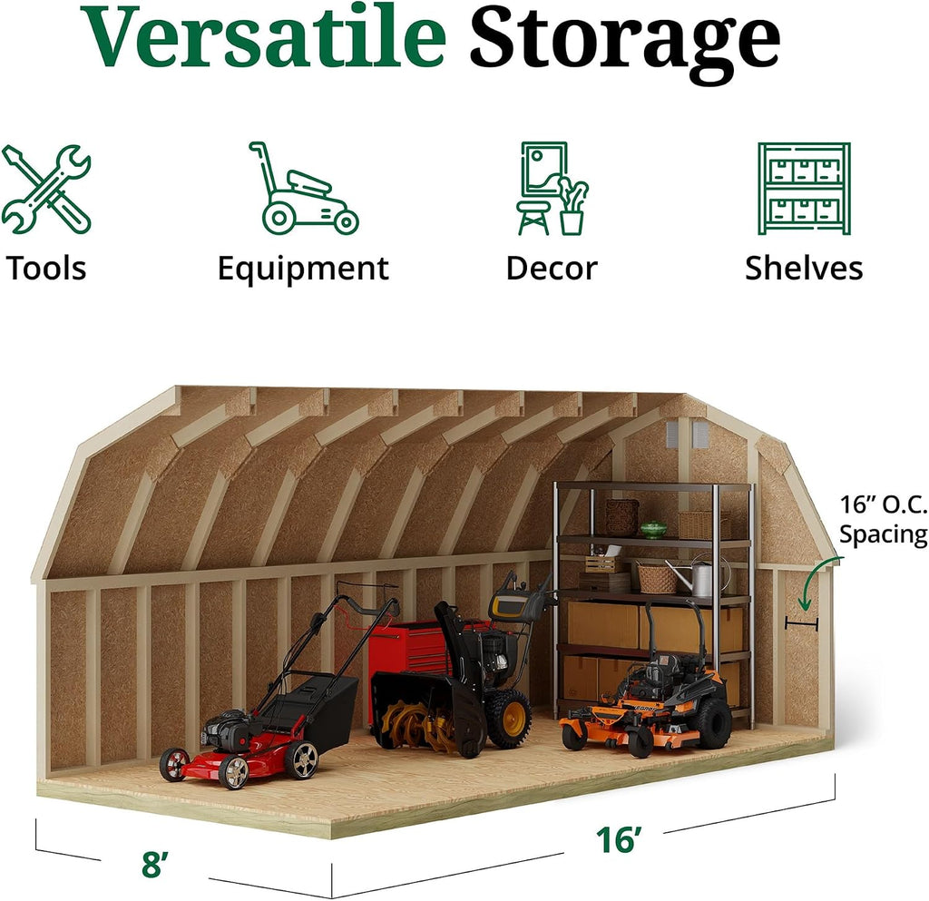 Little Cottage Co. 8x16 Classic Gambrel Barn with 4 ft. Sidewalls with Floor, Outdoor Wood Storage Shed Do-It-Yourself Precut Kit