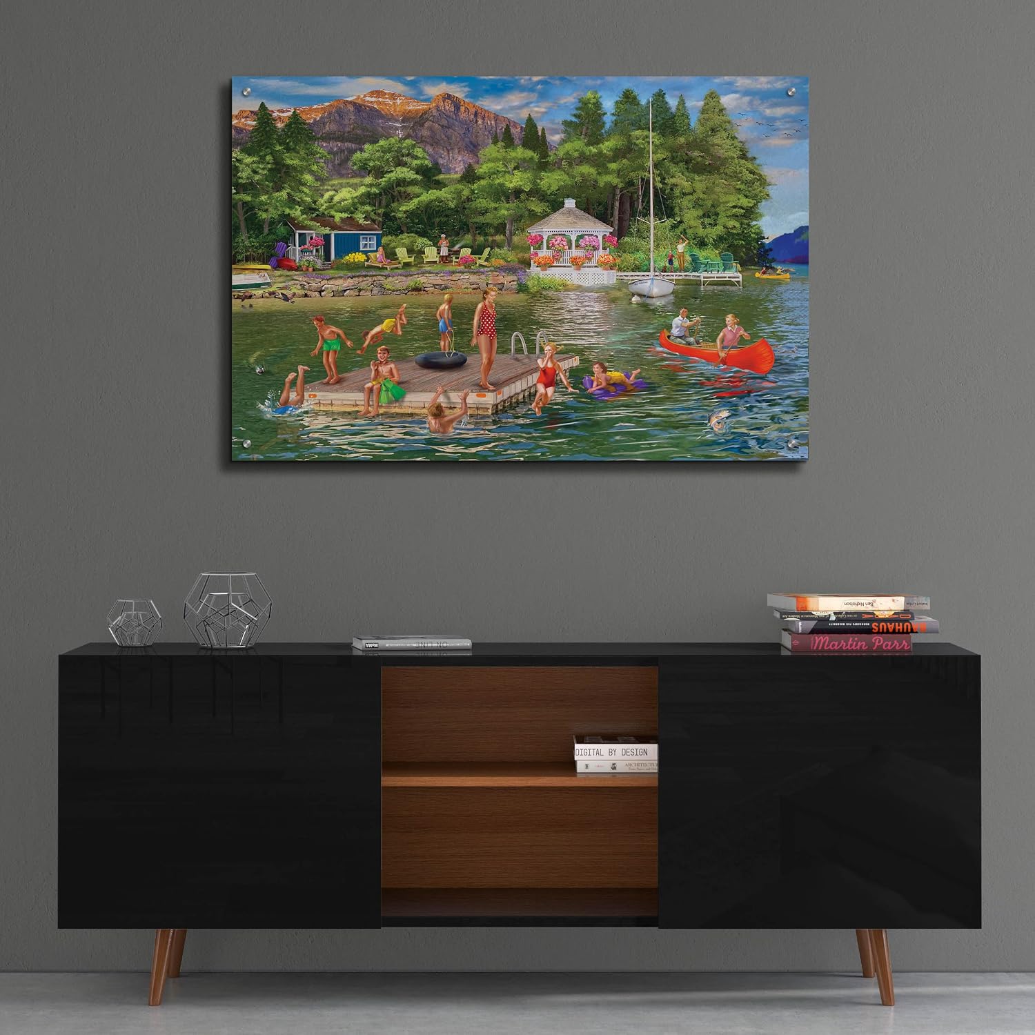 Epic Art 'Gazebo Lake' by Bigelow Illustrations Acrylic Glass Wall Art, 36' x 24'