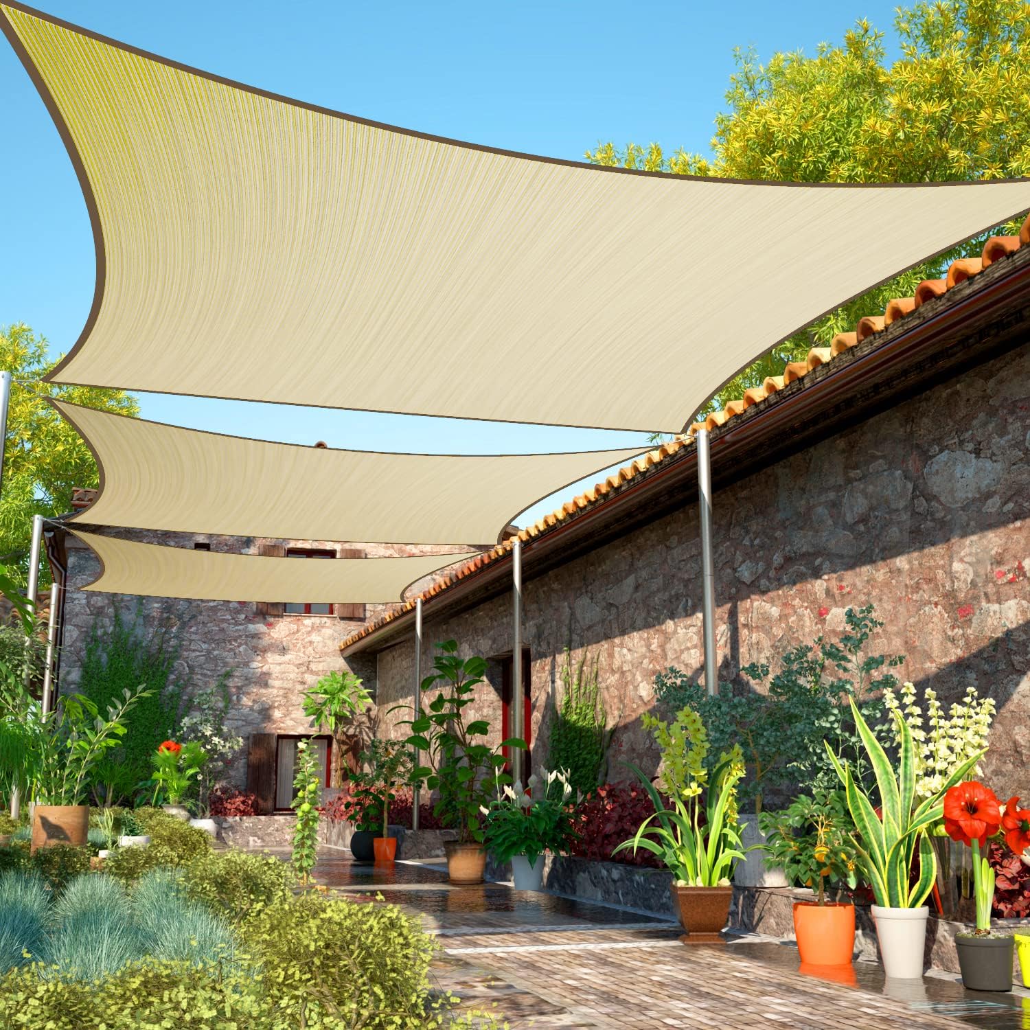 ShadeMart 10' x 18' Beige Sun Shade Sail UPF50 Rectangle SMTAPR1216 Canopy Fabric Cloth Screen, Water and Air Permeable & UV Resistant, Heavy Duty, Carport Patio Outdoor - We Customize Size