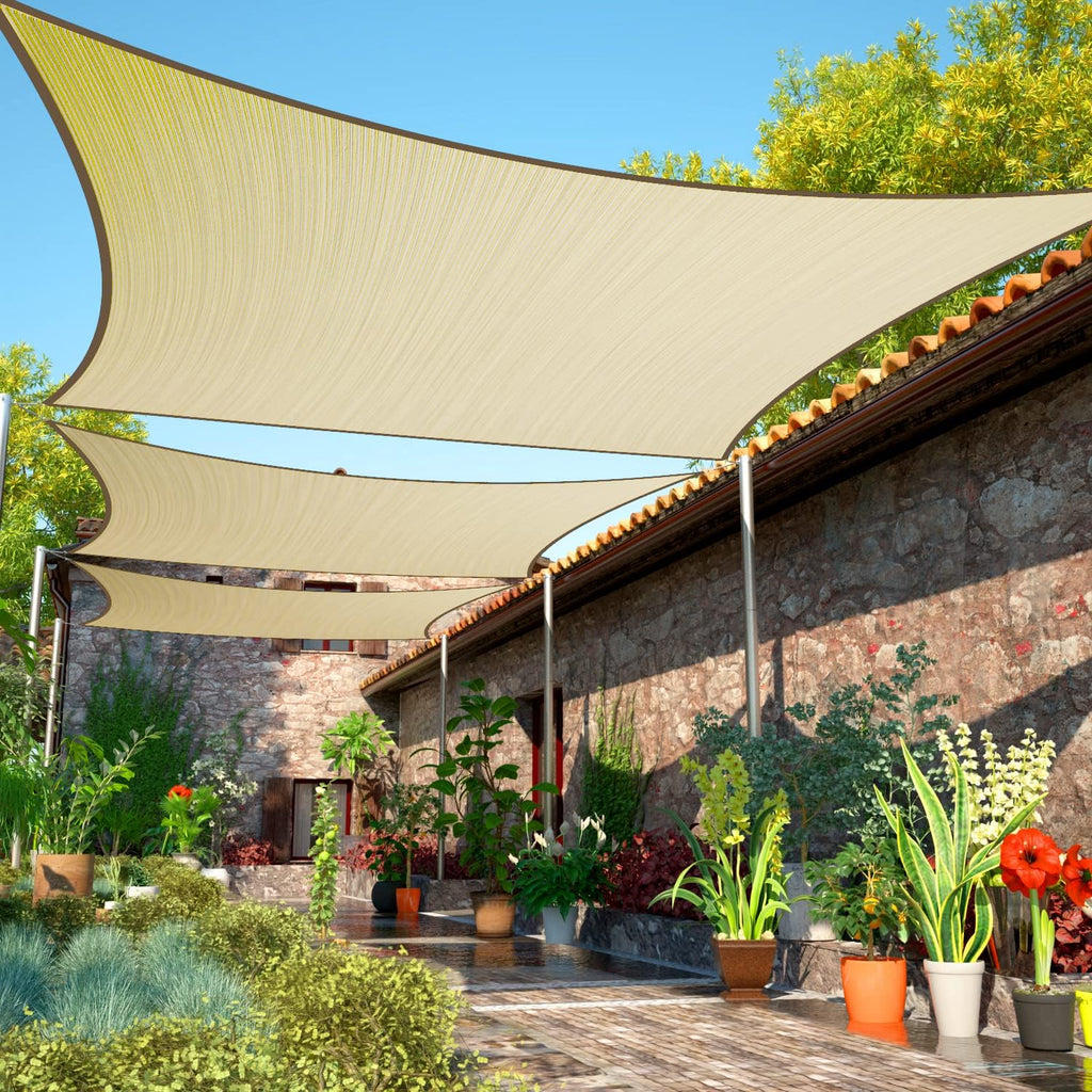 ShadeMart 16' x 16' Beige Sun Shade Sail UPF50 Square Canopy Fabric Cloth Screen SMTAPR0810, Water and Air Permeable & UV Resistant, Heavy Duty, Carport Patio Outdoor - (We Customize Size)
