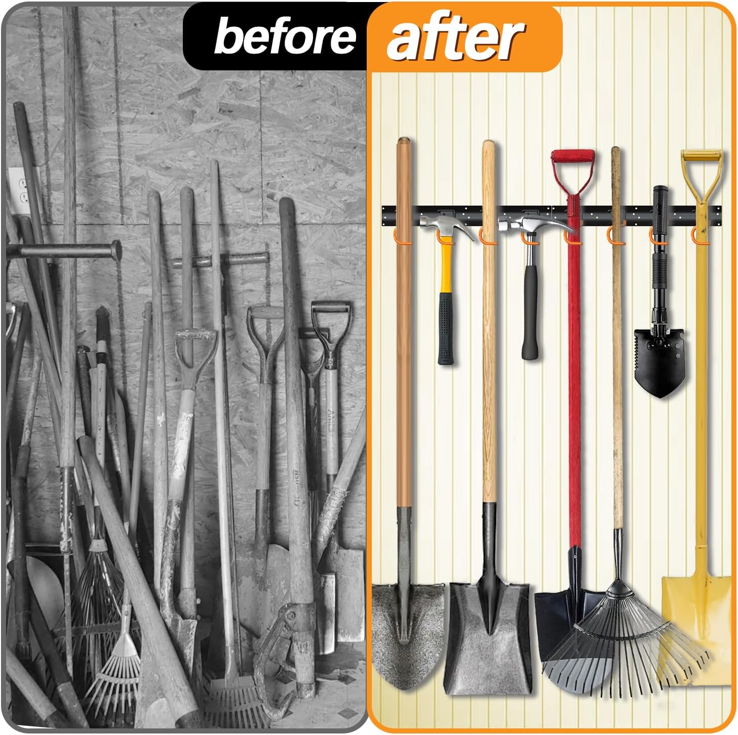 3-H 24×16' All Metal Garden Tool Organizer, Garage Tool Organizer, Broom Holder Wall Mount for Garage, Shed, Garden, Basement Hanging and Organizing Rake, Mop, Shovel, Hose