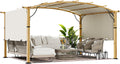 HAPPATIO 10' x13' Outdoor Retractable Pergola, Patio Metal Pergola with Sun Shade Canopy, Wood-Grain Aluminum Pergola with Canopy Fixed in Various Positions, Metal pergola for Backyards (Beige)