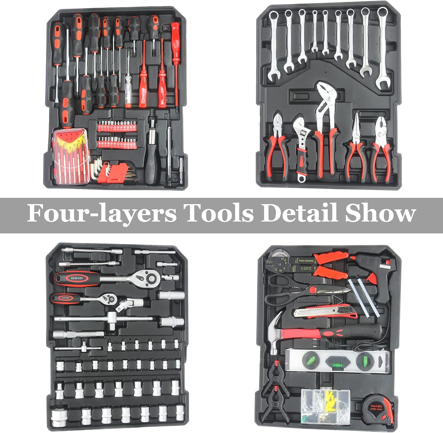 Leavader 889 Pcs Aluminum Trolley Case Tool Set with Wheels, Four-Layer Tool Kit with Rolling Tool Box, Portable Toolbox Storage Case with Drawer for Repair Gift on Father's Day