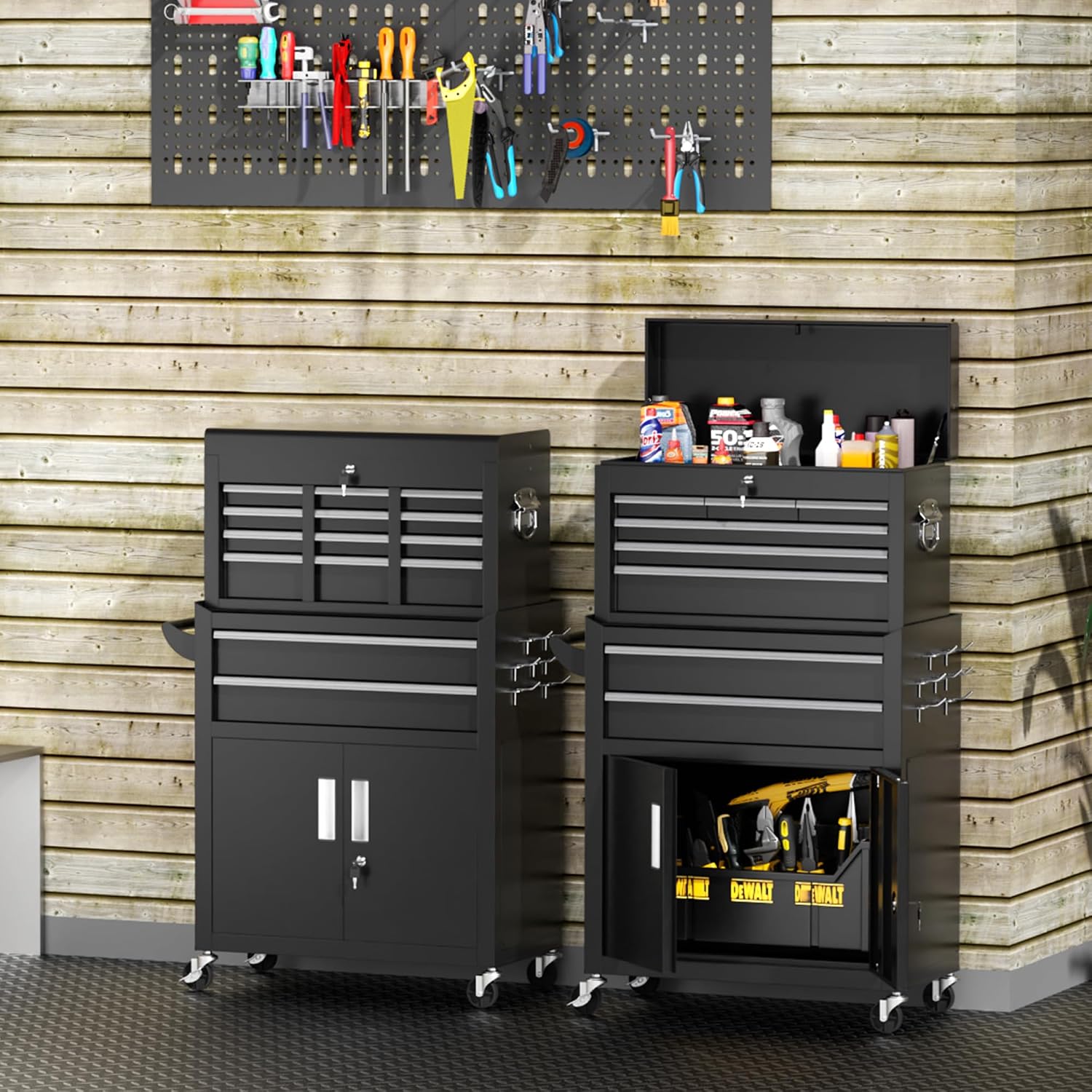 INTERGREAT Rolling Tool Chest with Wheels and 8 Drawers, Detachable Large Tool Cabinet with Lock for Garage, Locking Mechanic Tool Cart with Black Liner for Warehouse, Workshop, High Capacity