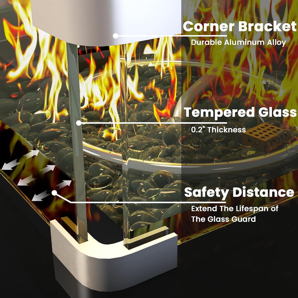 Propane Outdoor Fire Pit Table, 28' Rattan Square Fire Pit Table, Outdoor Gas FirePit W/Glass Wind Guard, Tempered Glass Tabletop, Lid, CSA Listed, 50,000 BTU, Outside Patio Deck & Garden, Brown