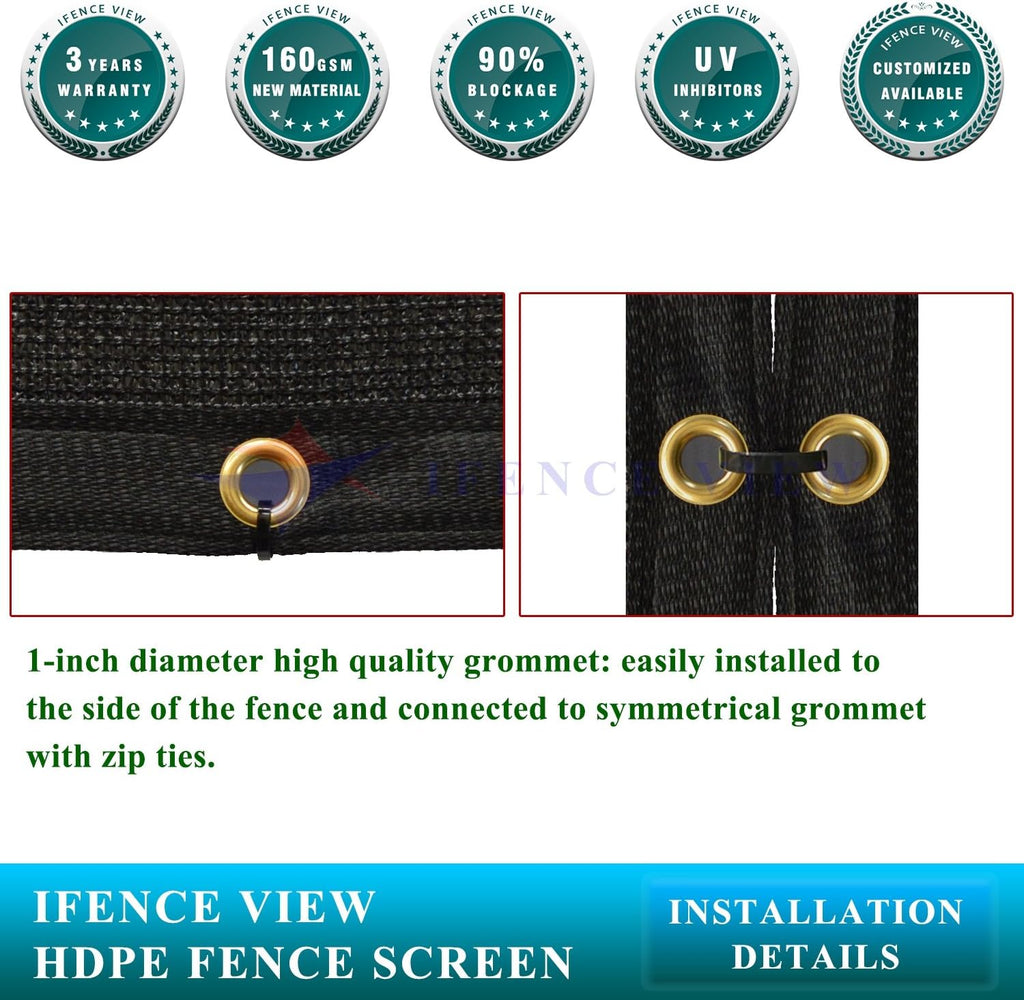 Ifenceview 12' x 16' Black Fence Privacy Screen Fence Cover Panels Mesh Net for Construction Site Yard Driveway Garden Pergolas Gazebos Railing Canopy Awning 165 GSM