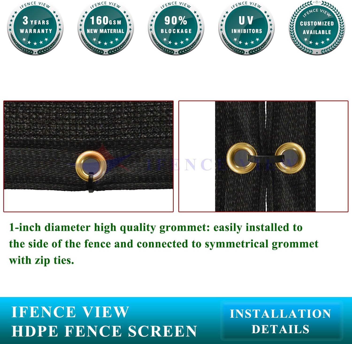 Ifenceview 12' x 16' Black Fence Privacy Screen Fence Cover Panels Mesh Net for Construction Site Yard Driveway Garden Pergolas Gazebos Railing Canopy Awning 165 GSM