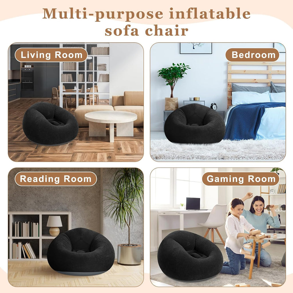 Realspring 6 9 12 Pcs Inflatable Bean Bag Chairs for Adults with Electric Air Pump, Blow up Couch Folding Portable Inflatable Couch Lazy Sofa for Outdoor Movie Night Camping(Black,12 Pcs)